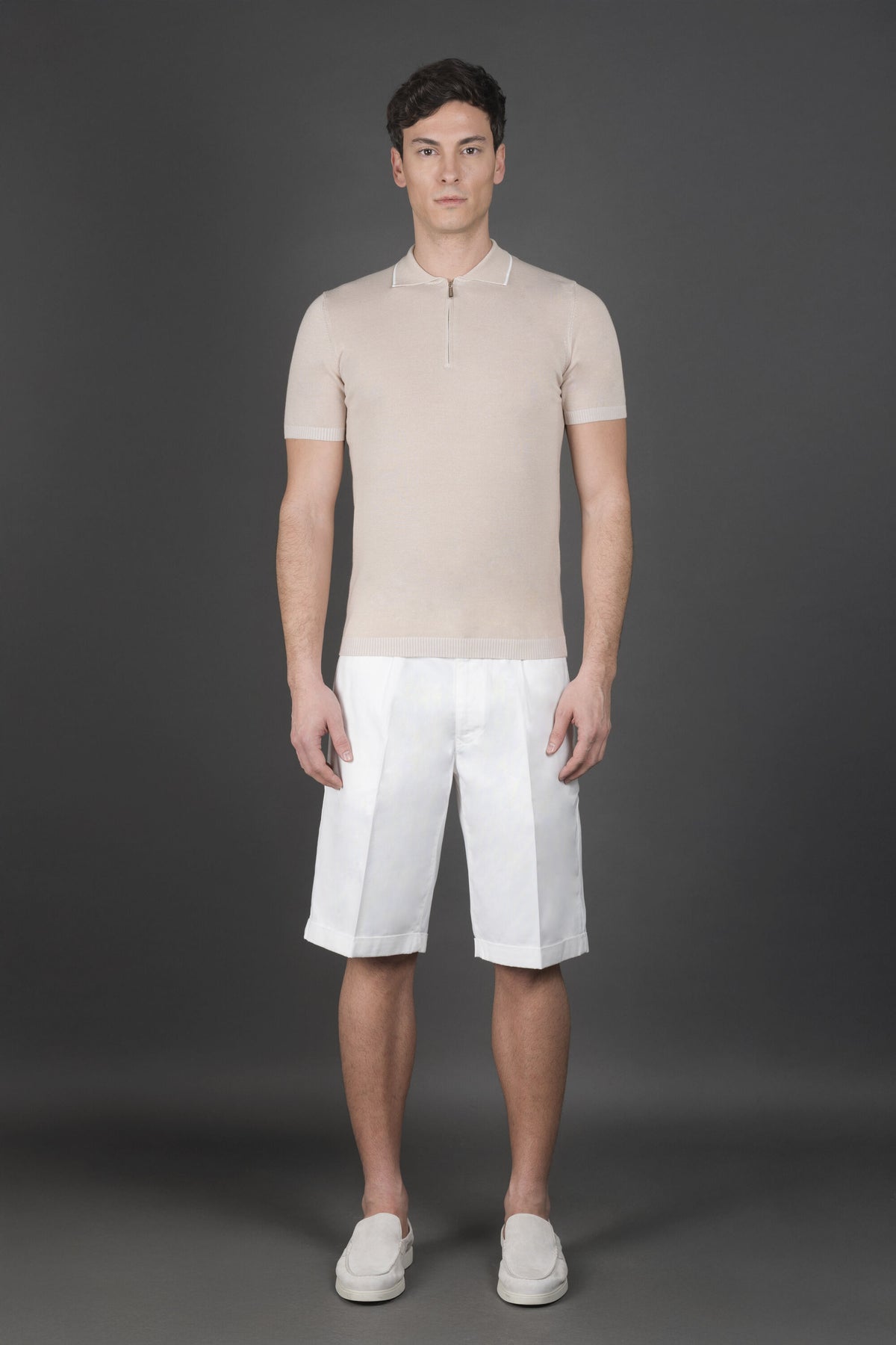 MOORER MEN'S BEIGE SHORT SLEEVE SWEATER