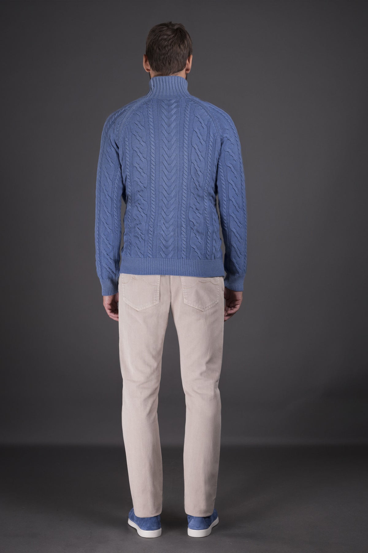 MOORER MEN'S LIGHT BLUE CABLE KNIT SWEATER