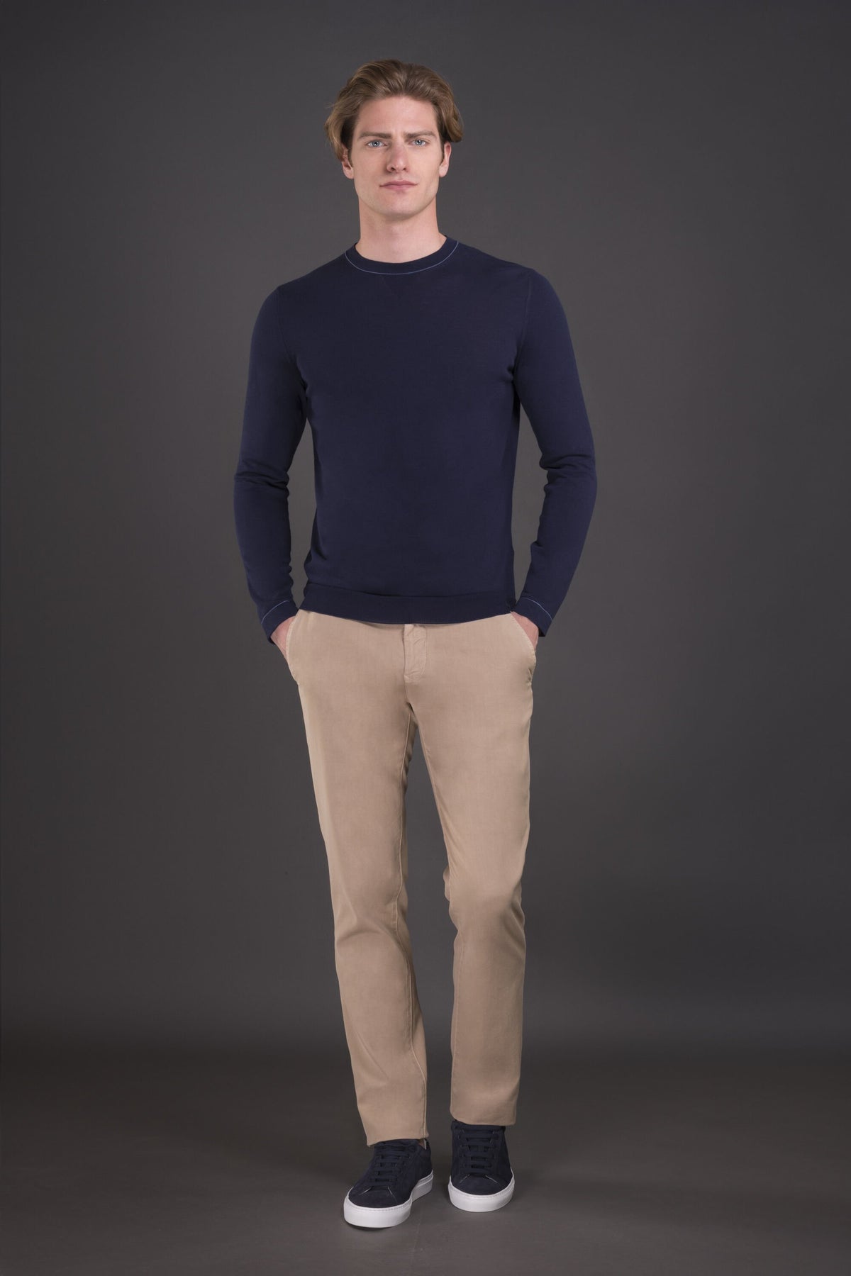 MOORER MEN'S NAVY SLIM FIT SWEATER