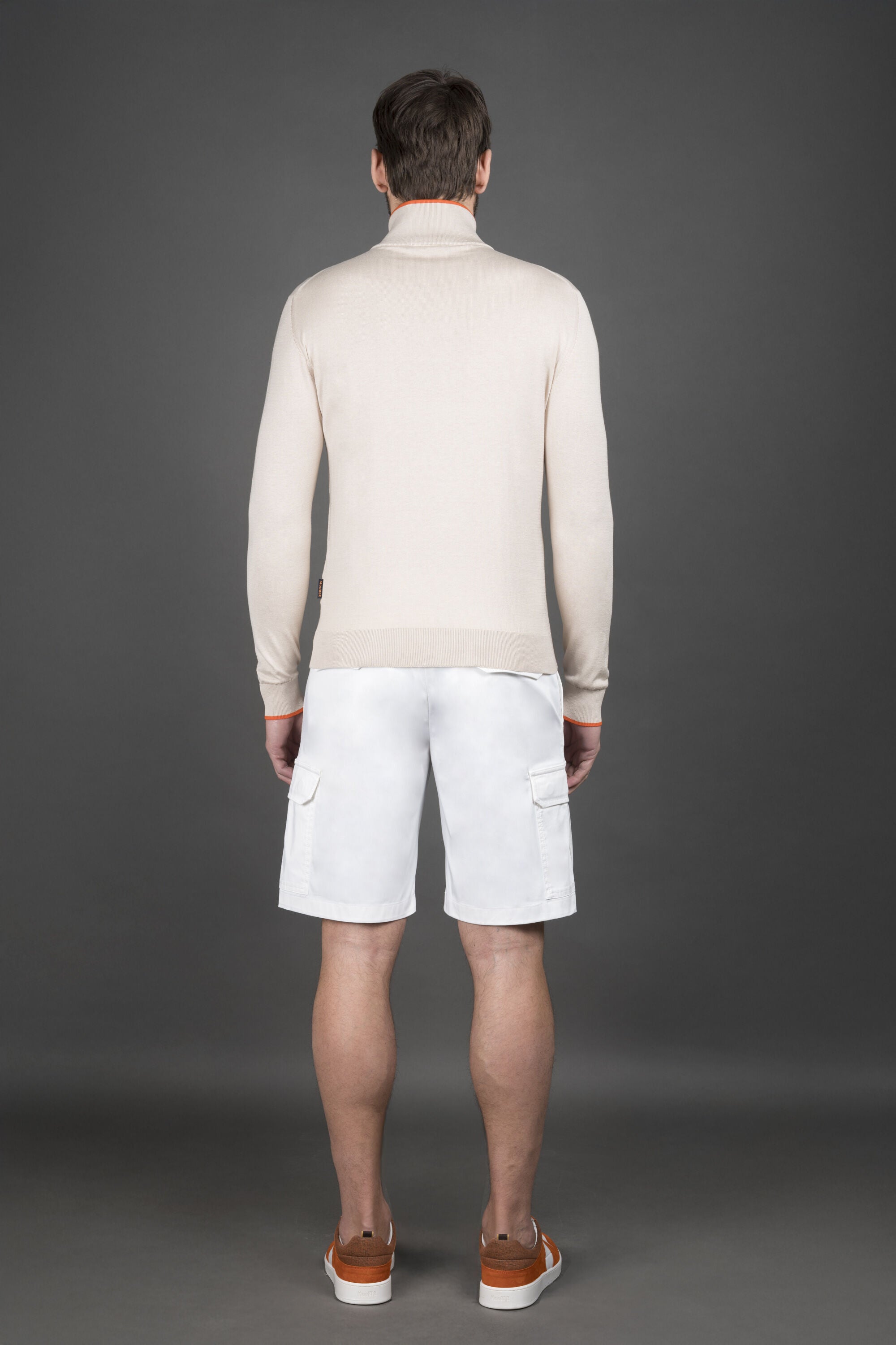 MOORER MEN'S BEIGE ZIP COLLAR SWEATER