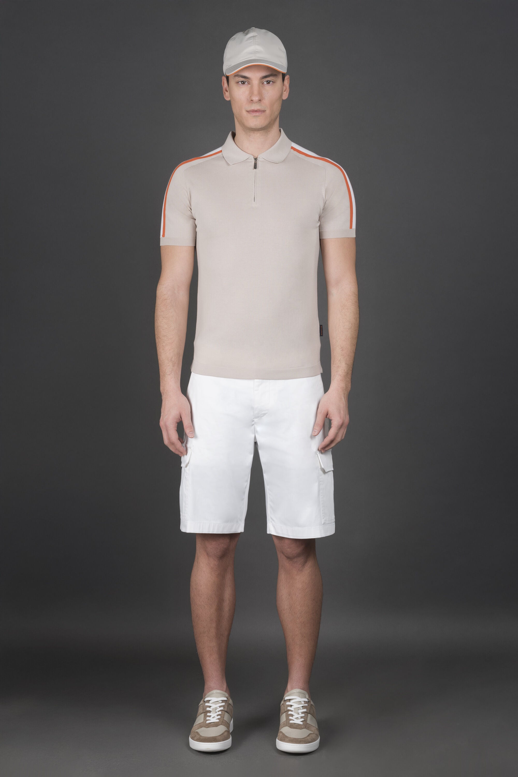 MOORER MEN'S BEIGE ZIP COLLAR SWEATER