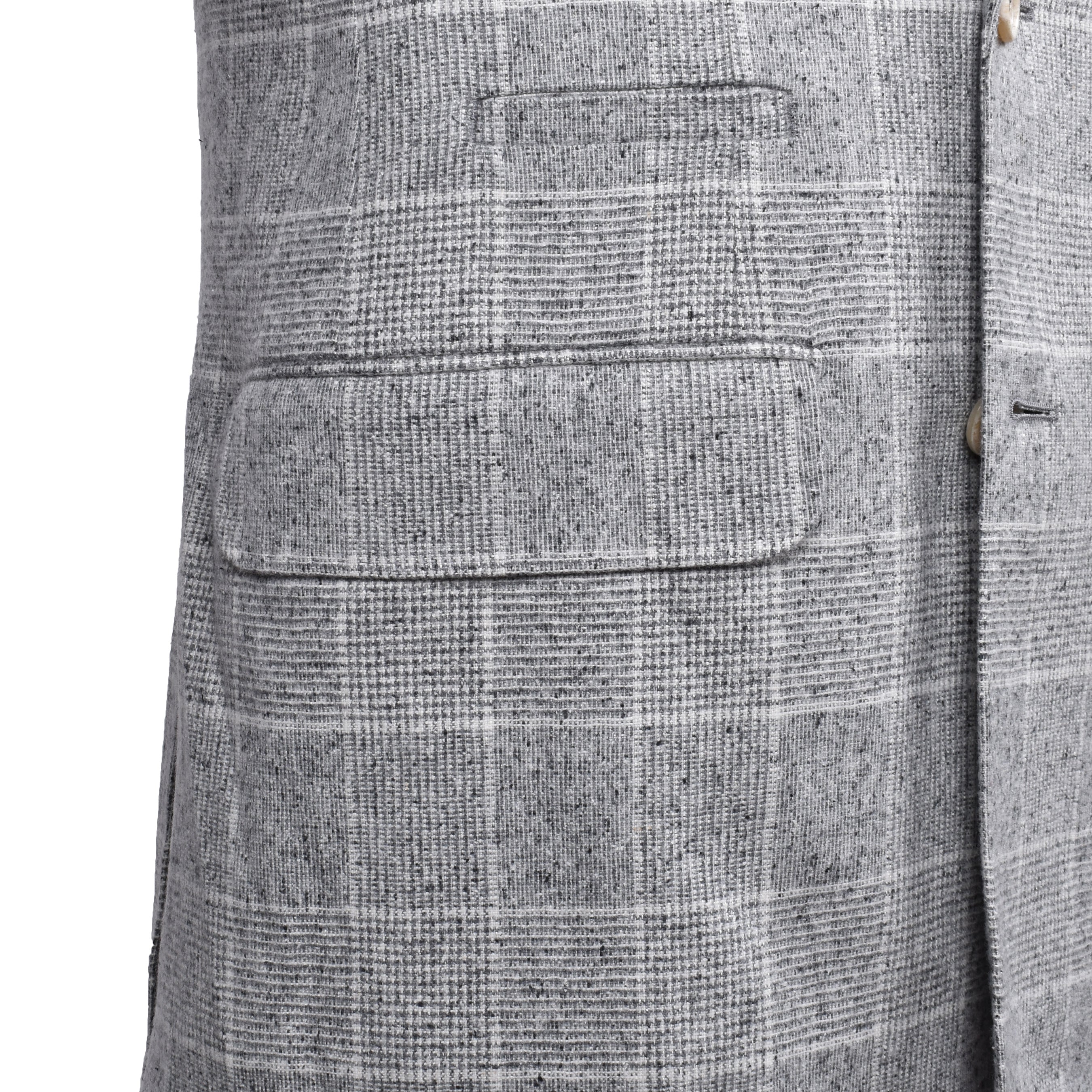 BRUNELLO CUCINELLI MEN'S PEARL GREY SILK WOOL CHECK BLAZER