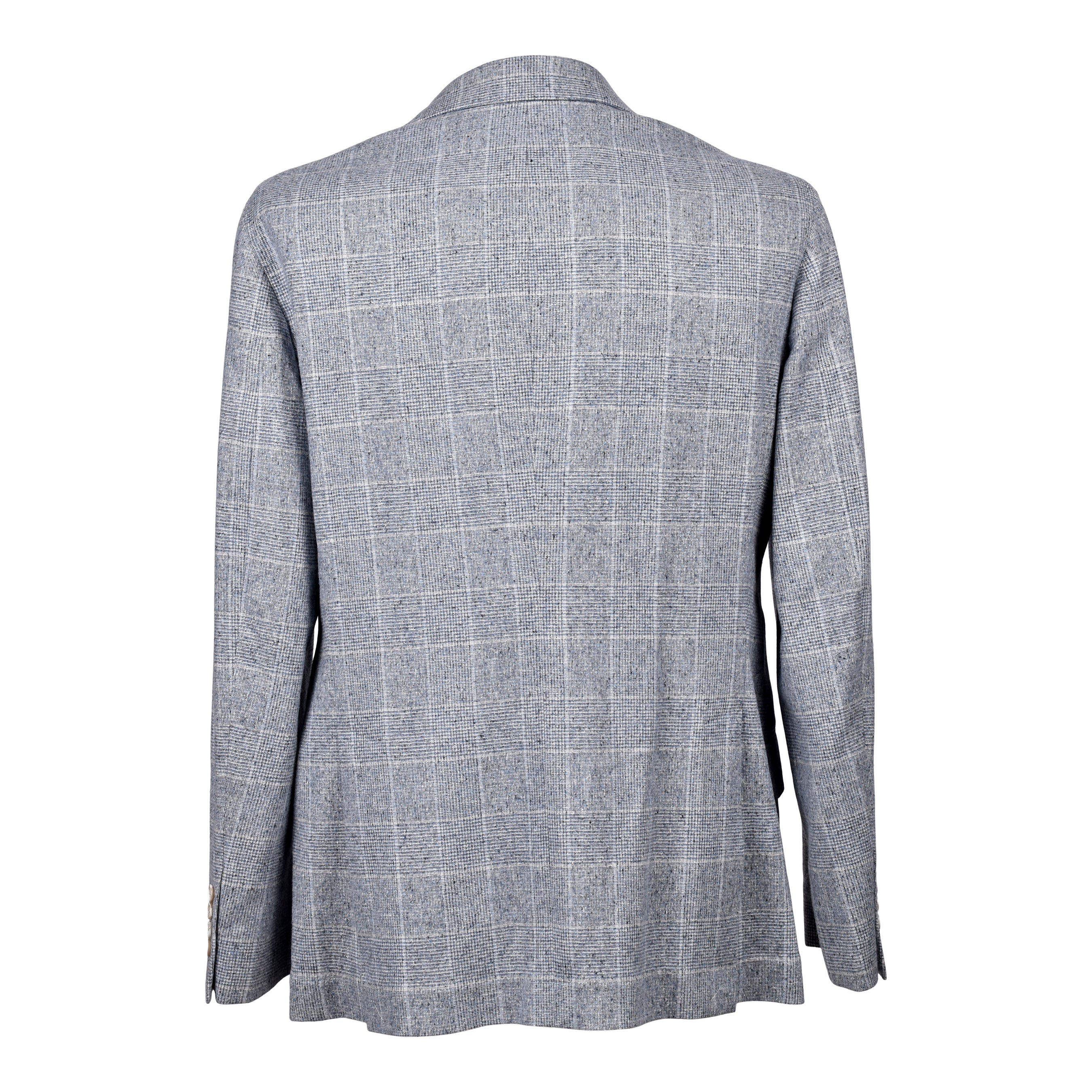 BRUNELLO CUCINELLI MEN'S NEUTRAL BLUE WOOL CHECK BLAZER