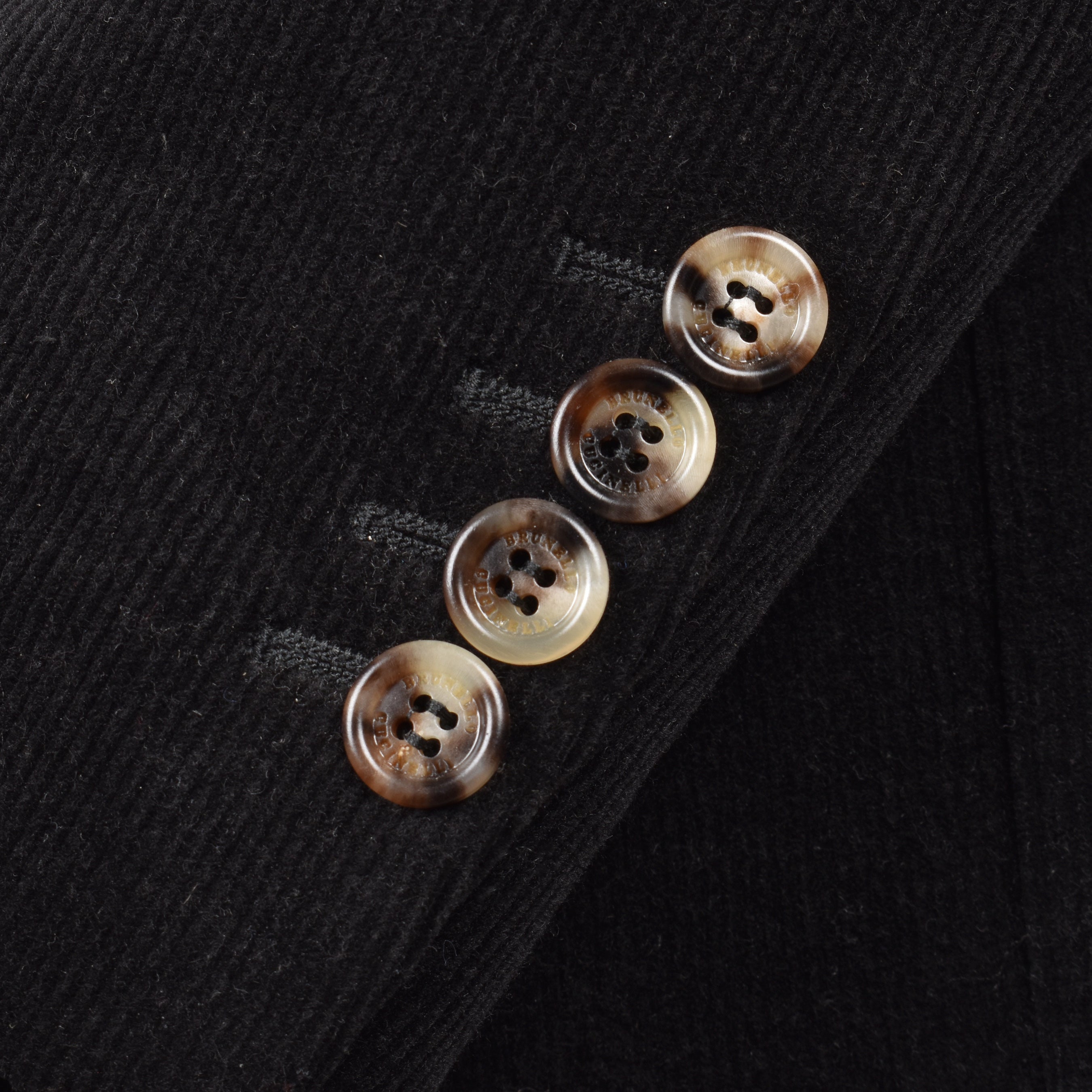 BRUNELLO CUCINELLI MEN'S JET BLACK CORDUROY DOUBLE-BREASTED SUIT