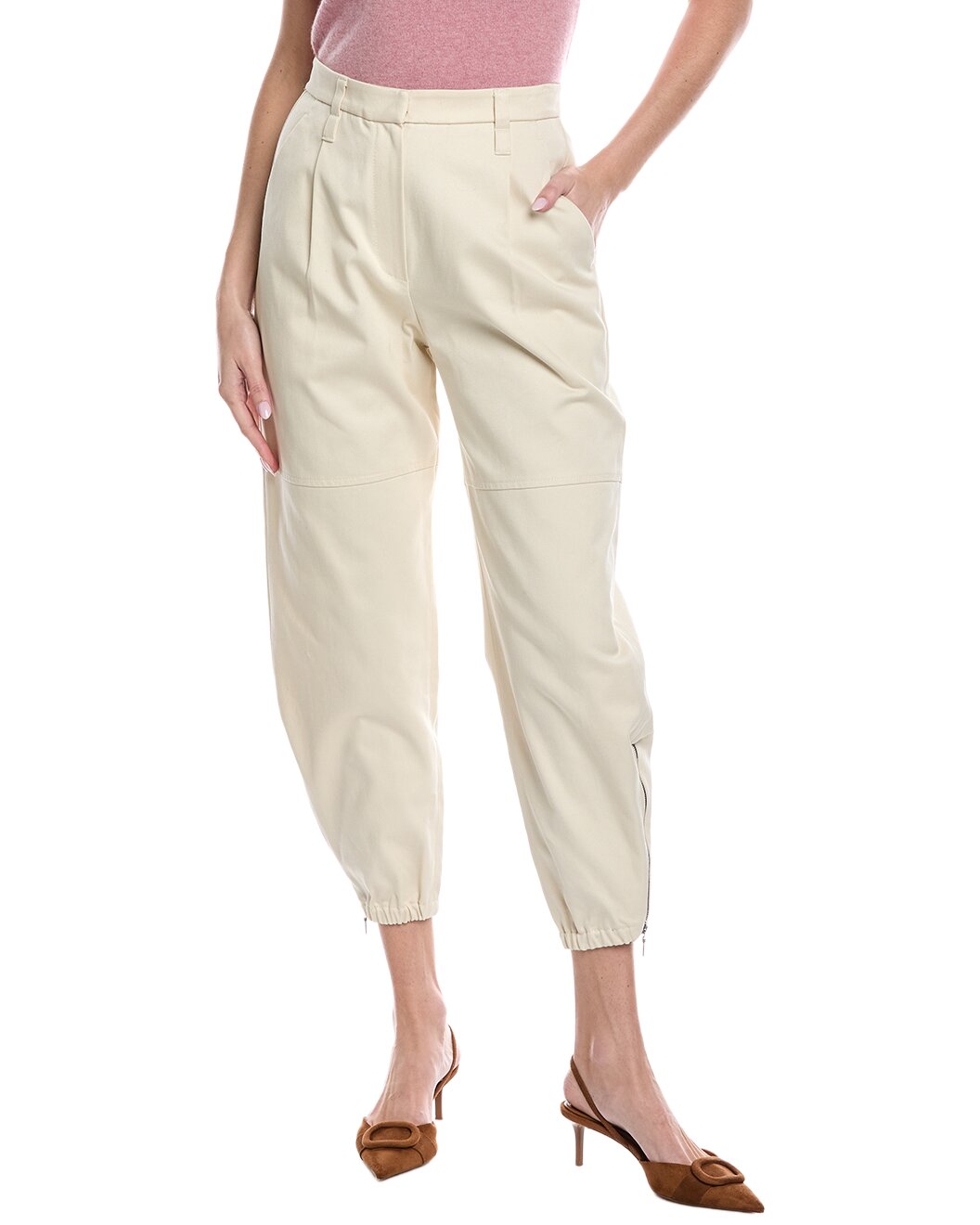 BRUNELLO CUCINELLI WOMEN'S CREAM TAPERED TROUSERS WITH PLEATS