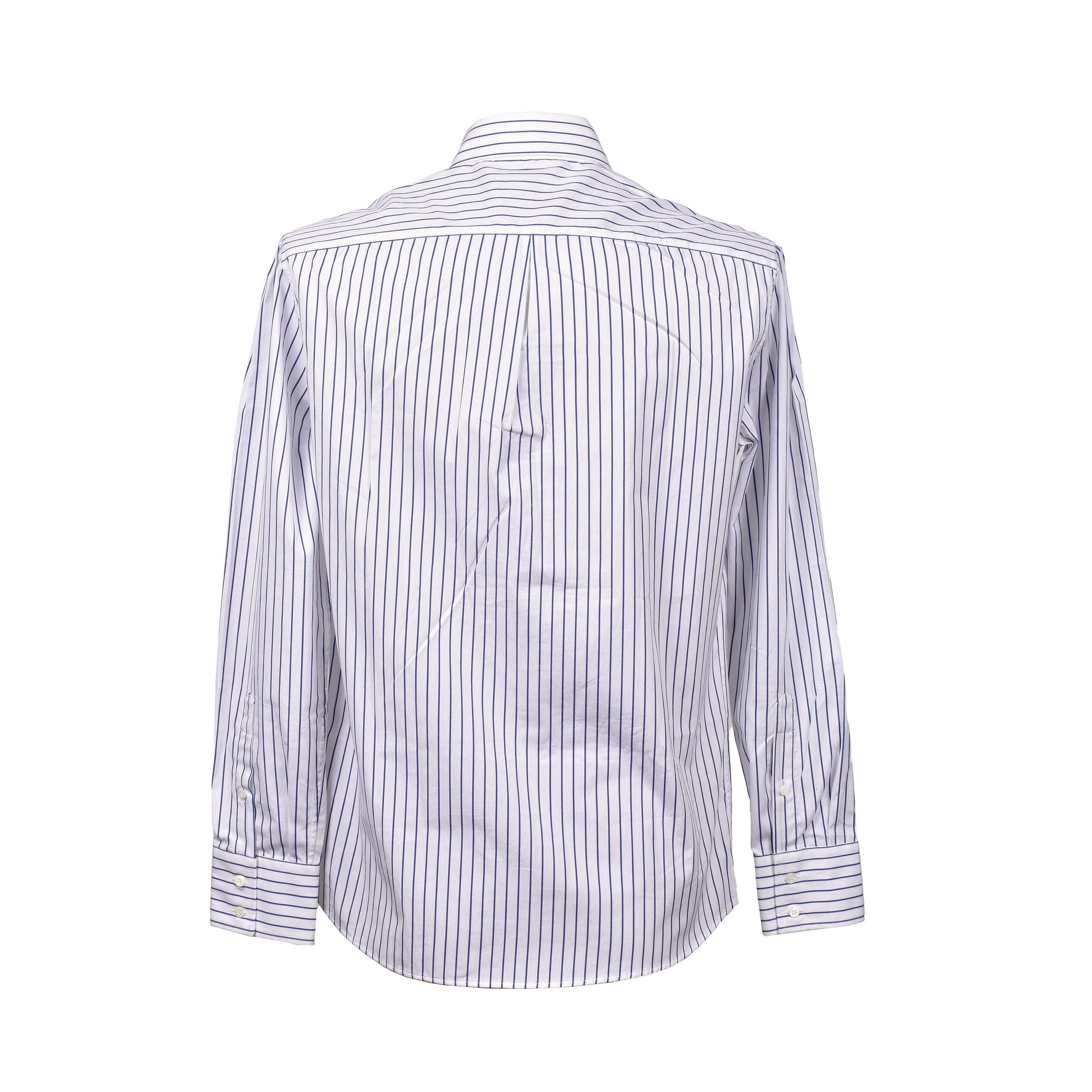 BRUNELLO CUCINELLI MEN'S WHITE BLUE STRIPED DRESS SHIRT