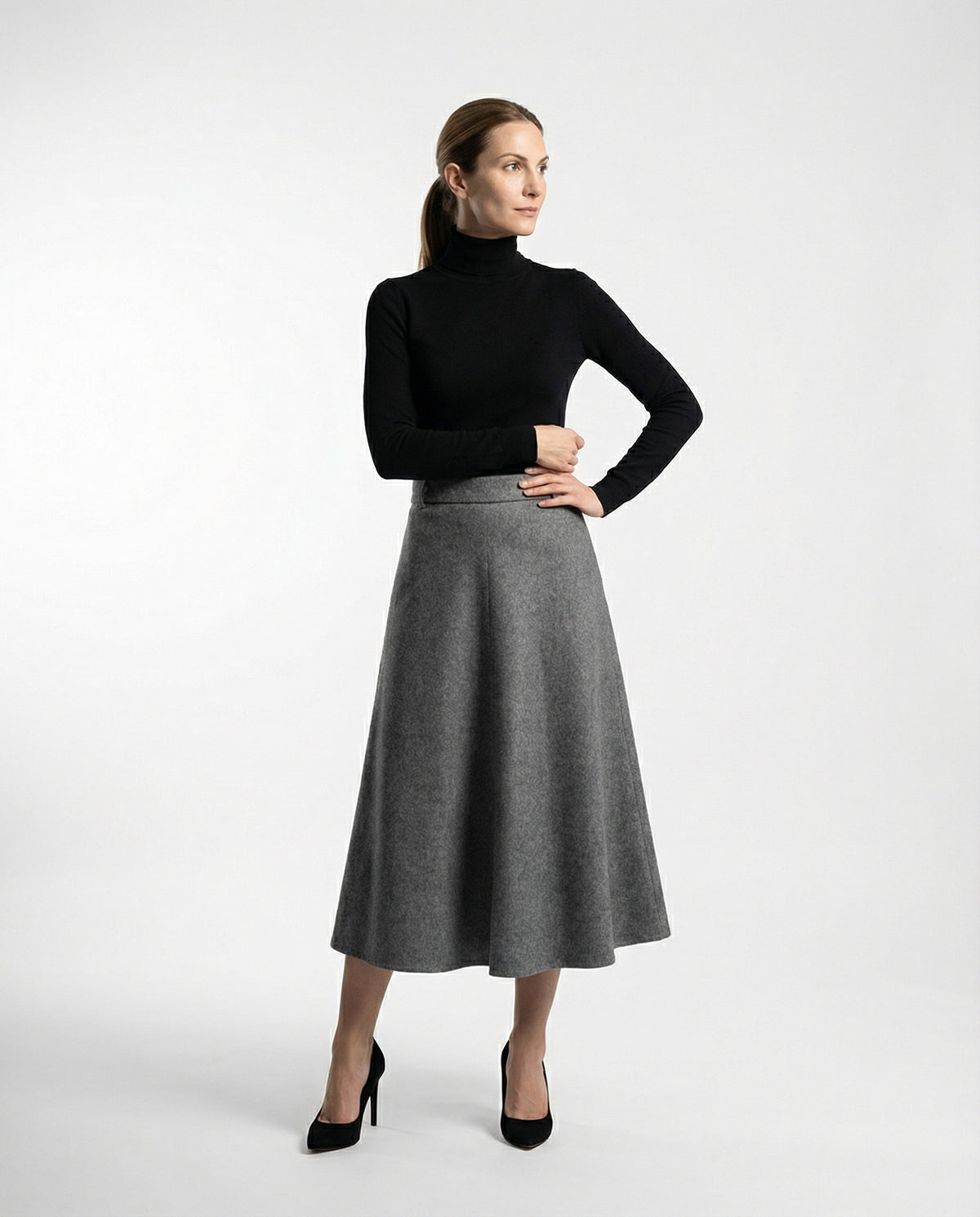 BRUNELLO CUCINELLI WOMEN'S GREY WOOL MIDI SKIRT