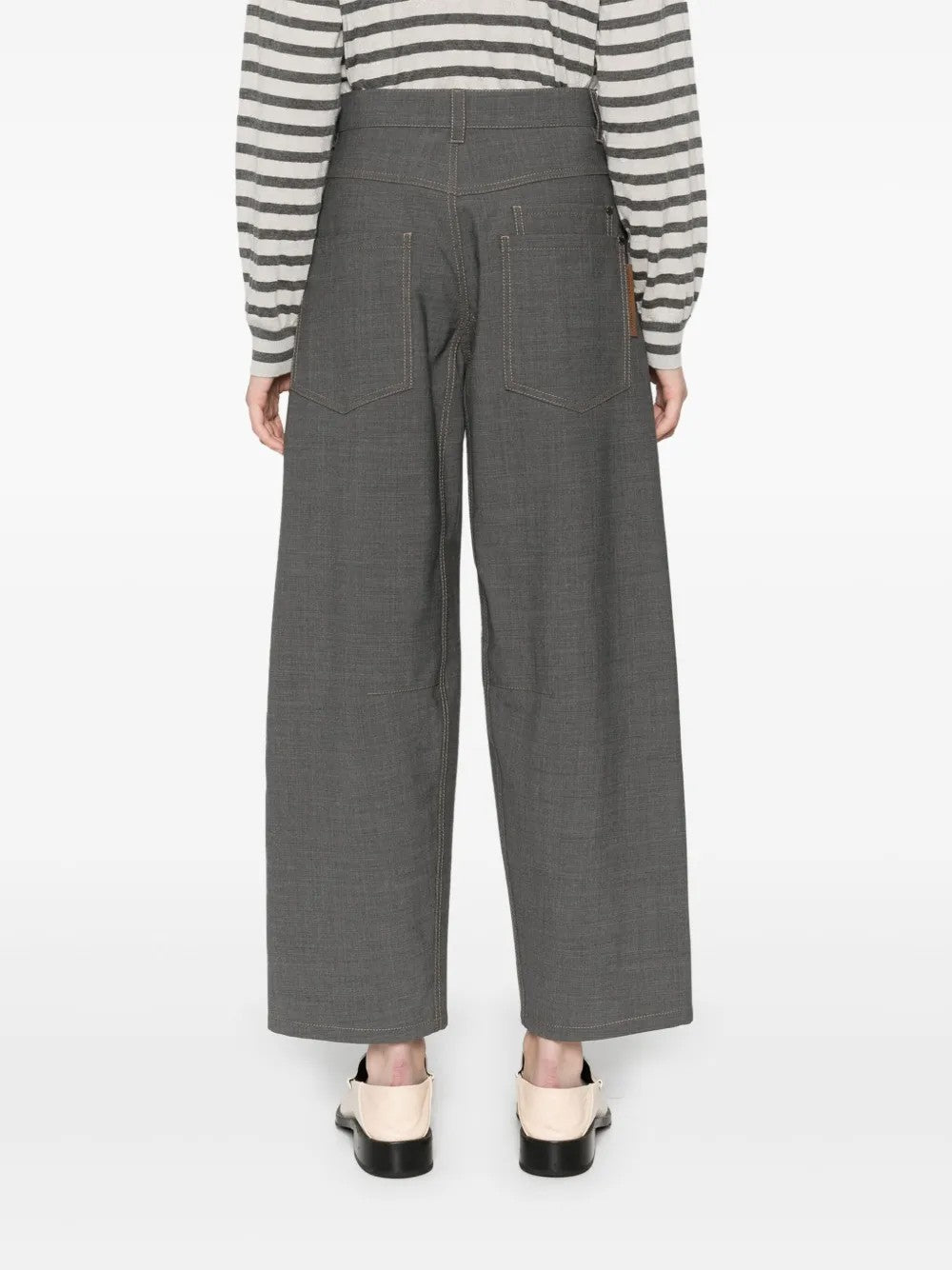 BRUNELLO CUCINELLI WOMEN'S MEDIUM GREY WOOL CROPPED TROUSERS