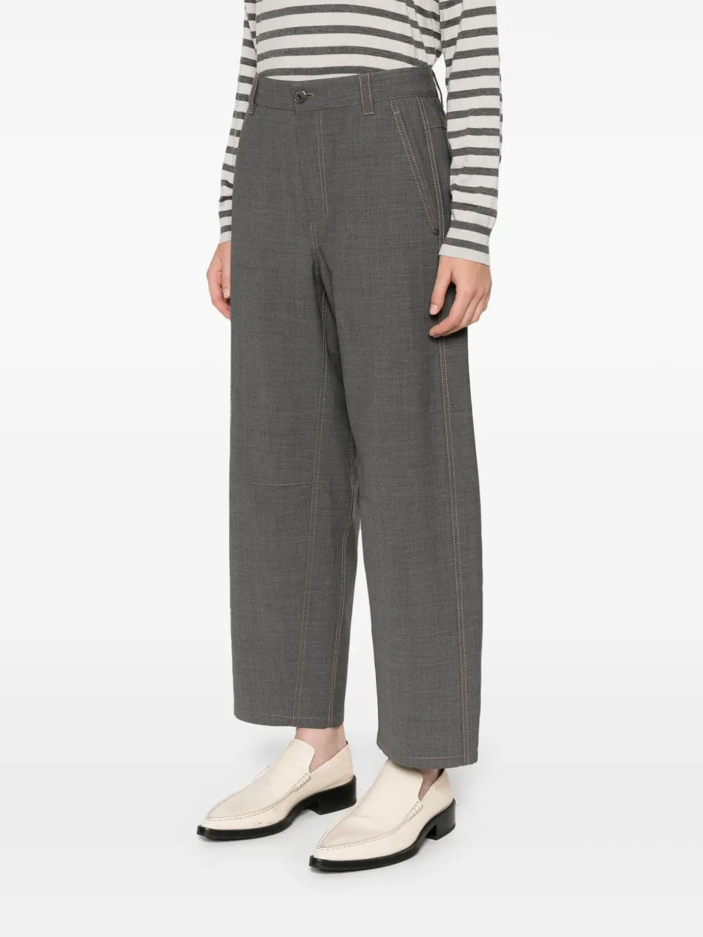 BRUNELLO CUCINELLI WOMEN'S GREY WOOL CROPPED TROUSERS