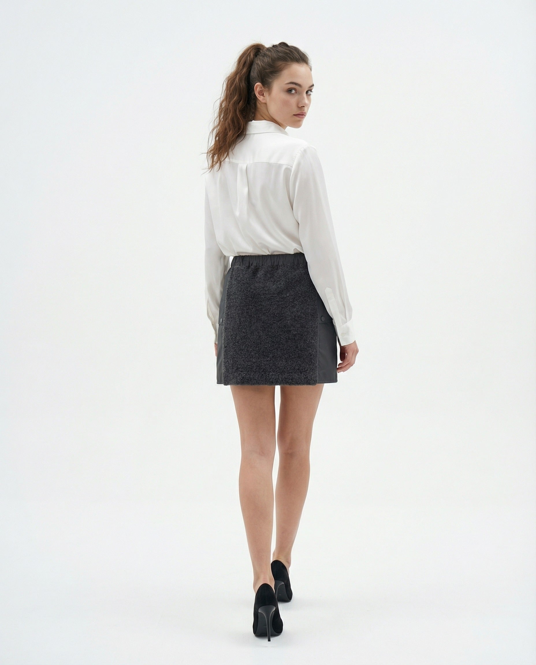 BRUNELLO CUCINELLI WOMEN'S GRAY CASHMERE BLEND TWO-TONE SKIRT