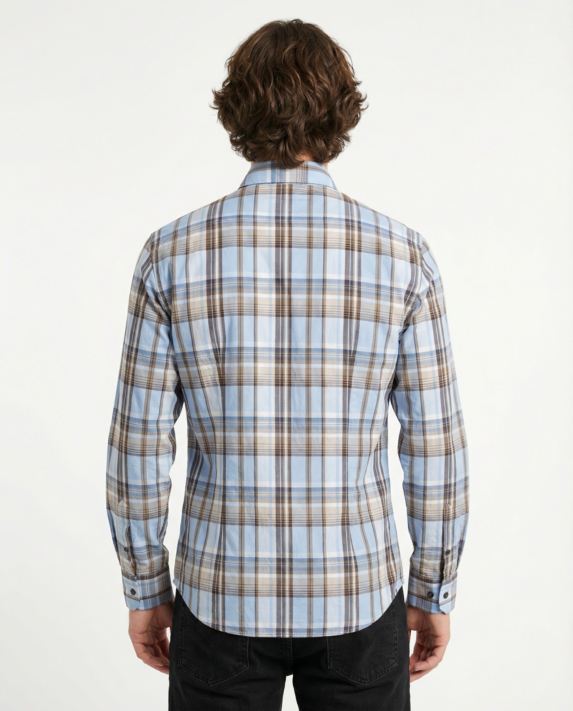 PESERICO MEN'S BLUE PLAID BUTTON-DOWN SHIRT