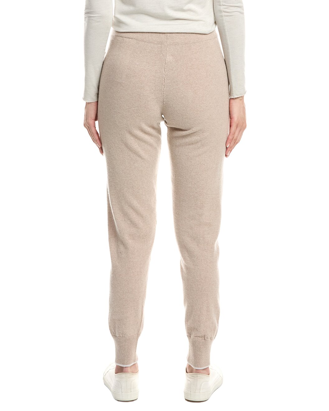 ELEVENTY WOMEN'S SAND CASHMERE KNIT TROUSERS WITH TIPPING