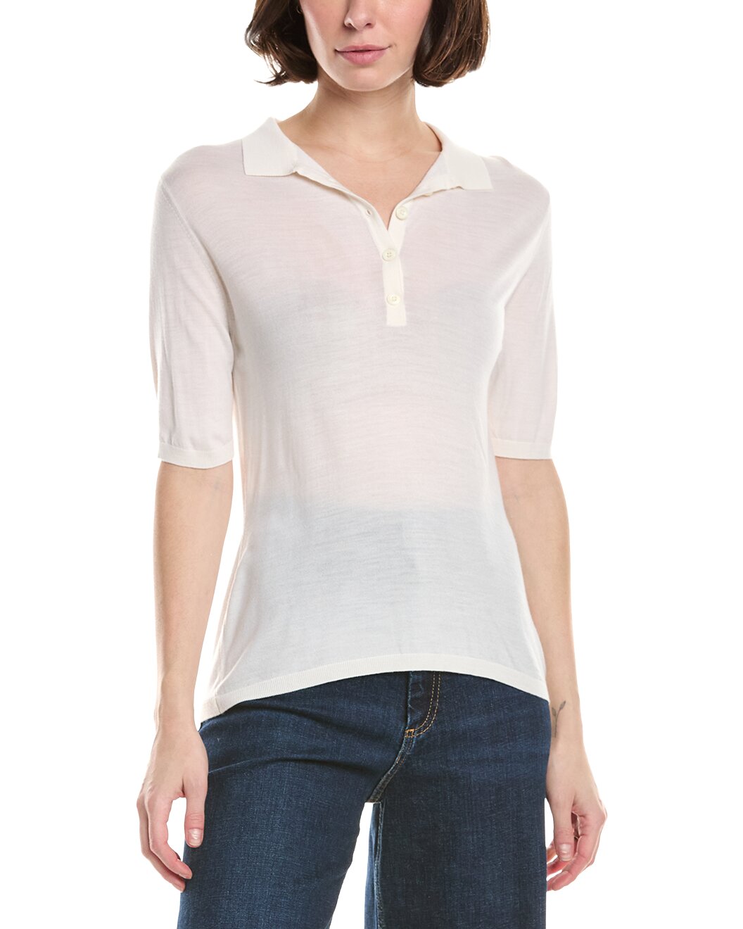ELEVENTY WOMEN'S OFF WHITE KNIT POLO SWEATER