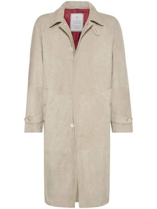 BRUNELLO CUCINELLI MEN'S LIGHT BEIGE LEATHER COAT