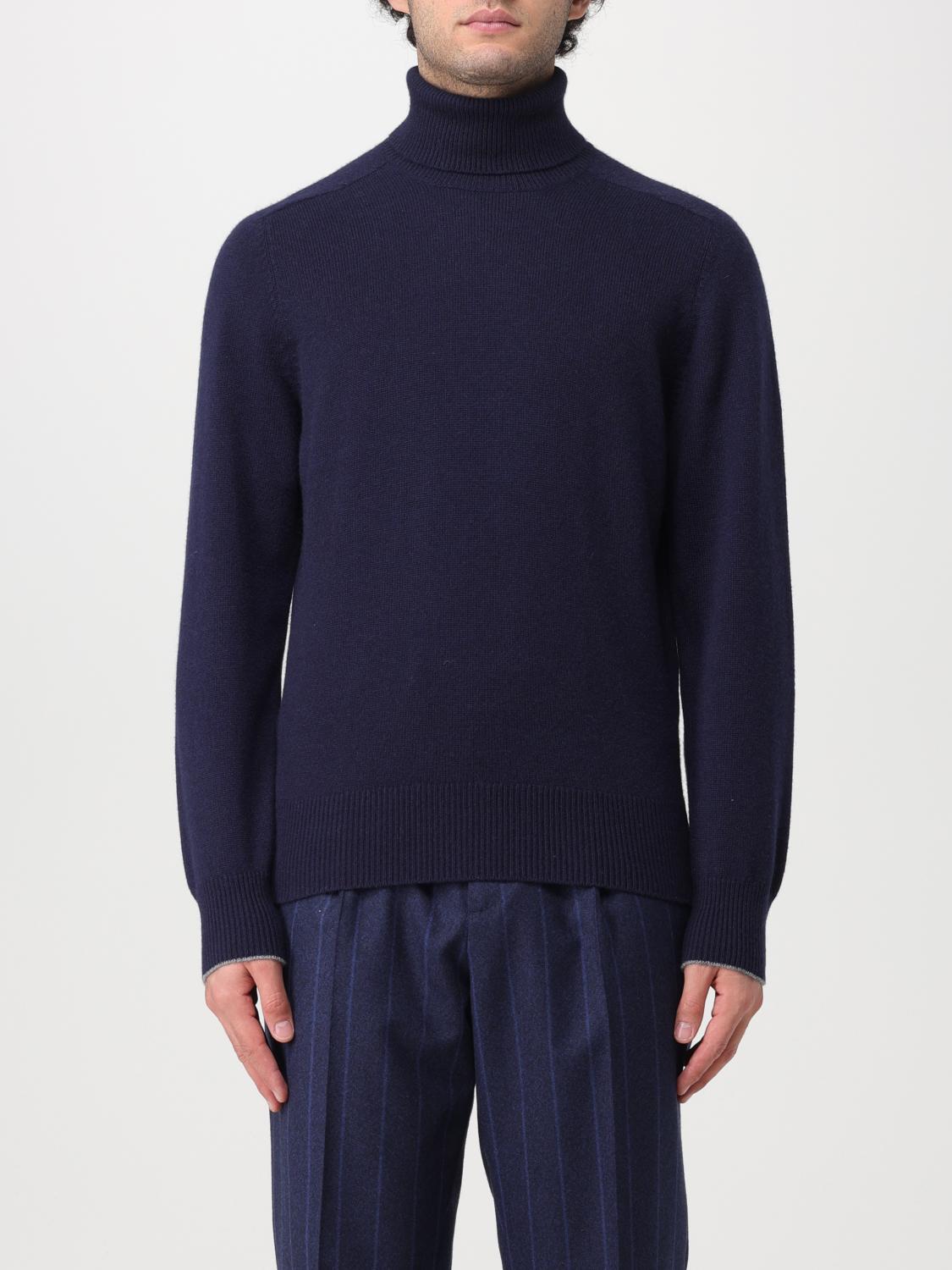 BRUNELLO CUCINELLI MEN'S NAVY CASHMERE TURTLENECK SWEATER