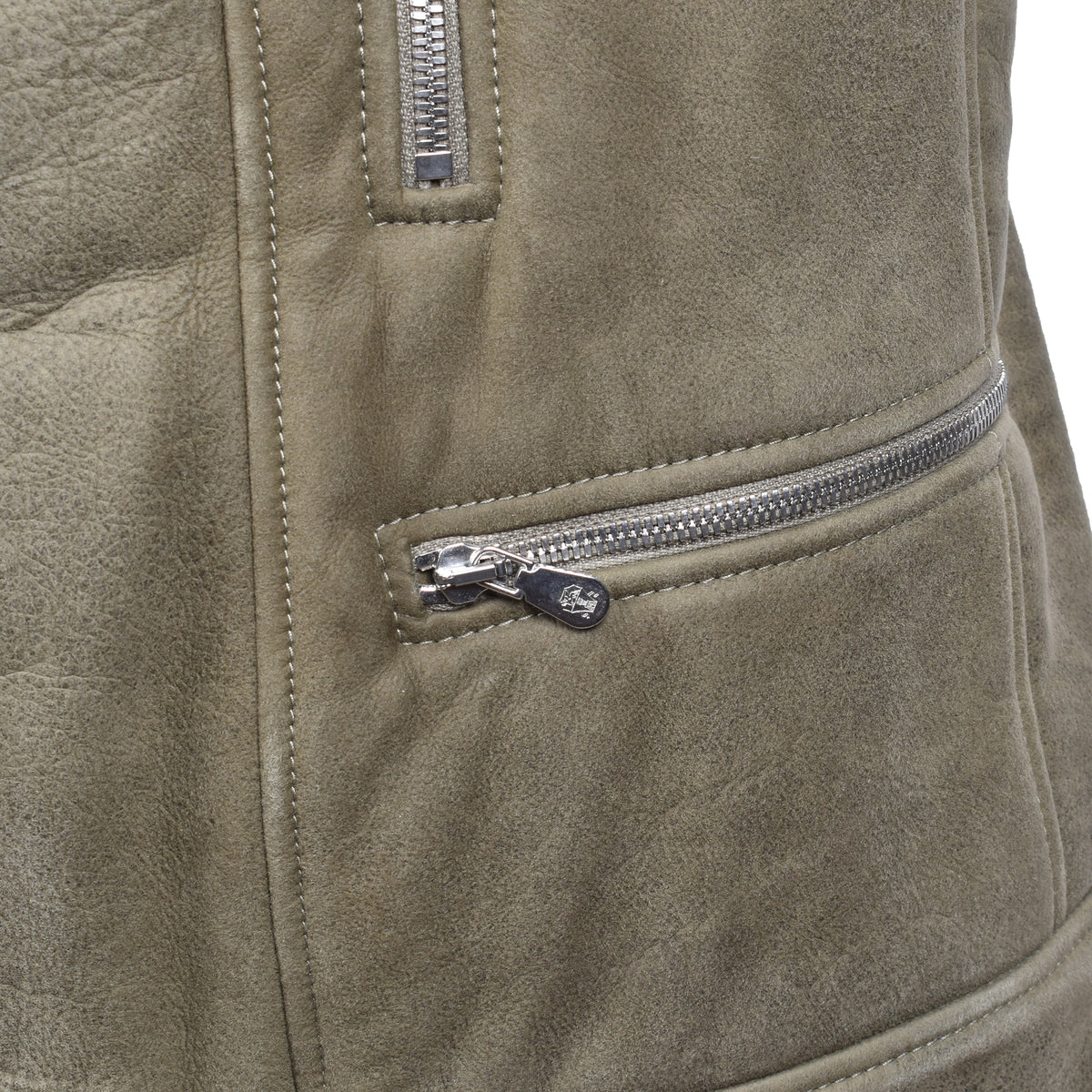 BRUNELLO CUCINELLI MEN'S OLIVE SHEARLING BIKER VEST