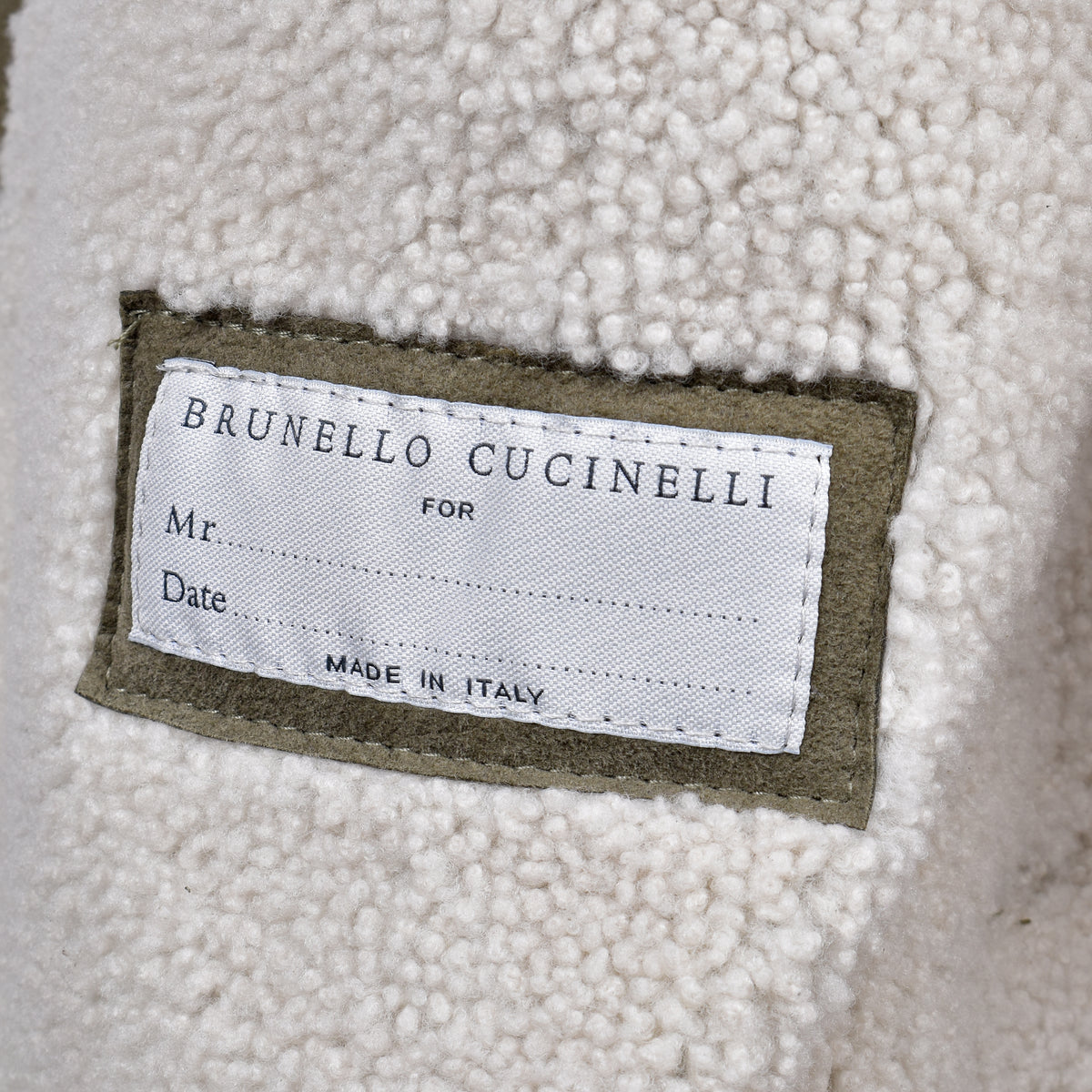 BRUNELLO CUCINELLI MEN'S OLIVE SHEARLING BIKER VEST