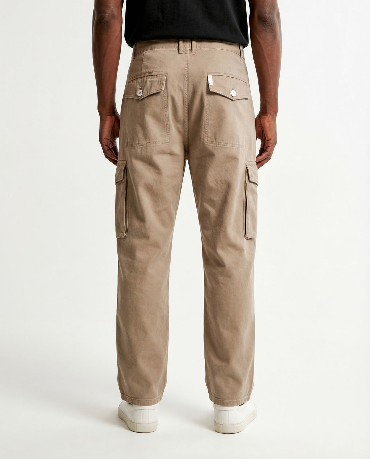 BALMAIN MEN'S BEIGE LOOSE COTTON CARGO TROUSERS