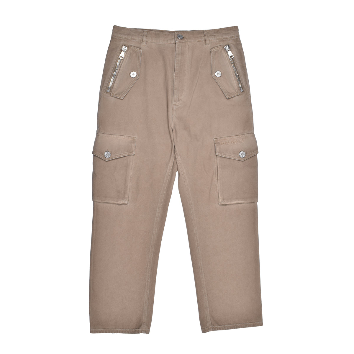 BALMAIN MEN'S BEIGE LOOSE COTTON CARGO TROUSERS