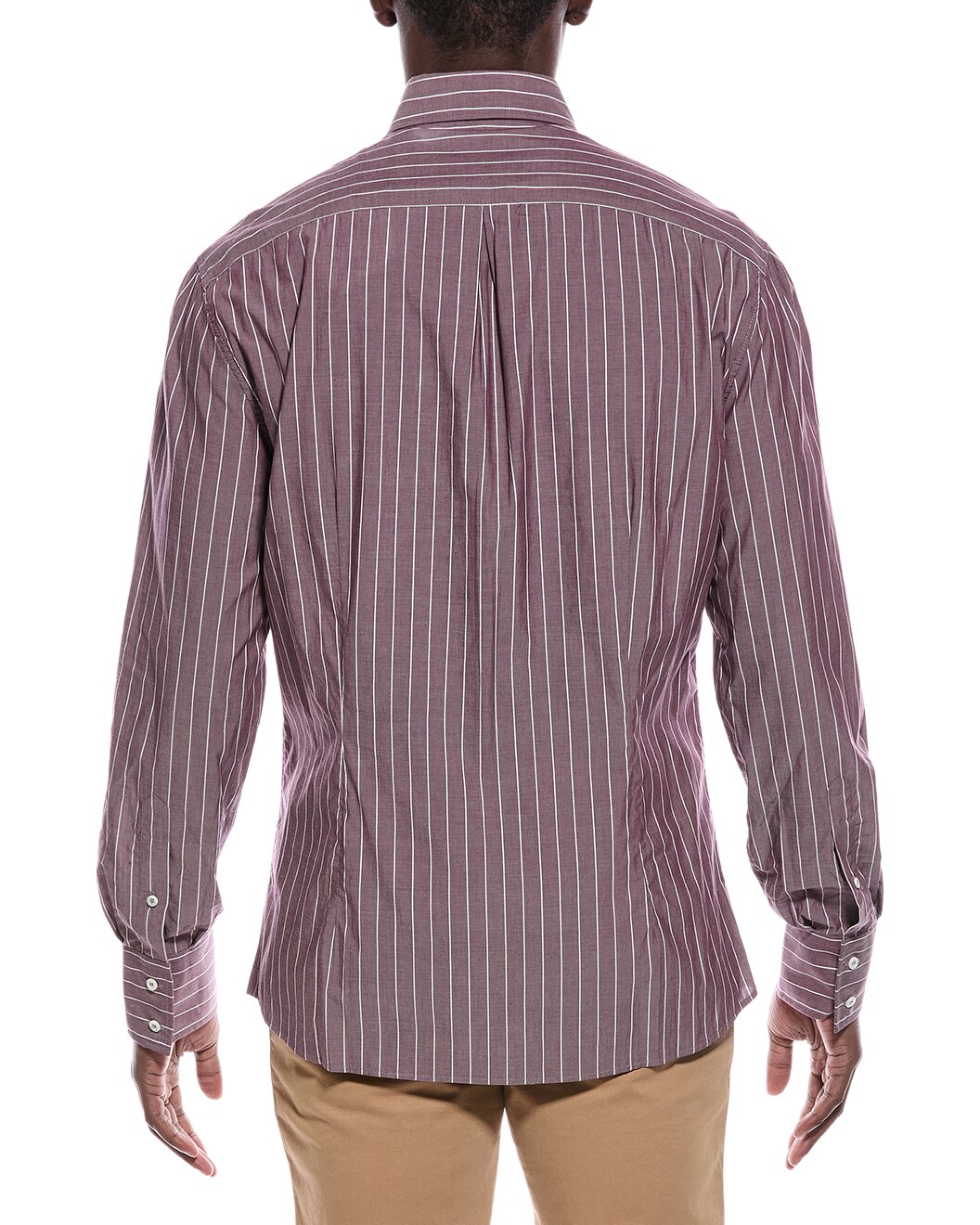 BRUNELLO CUCINELLI MEN'S PURPLE STRIPED COTTON SHIRT