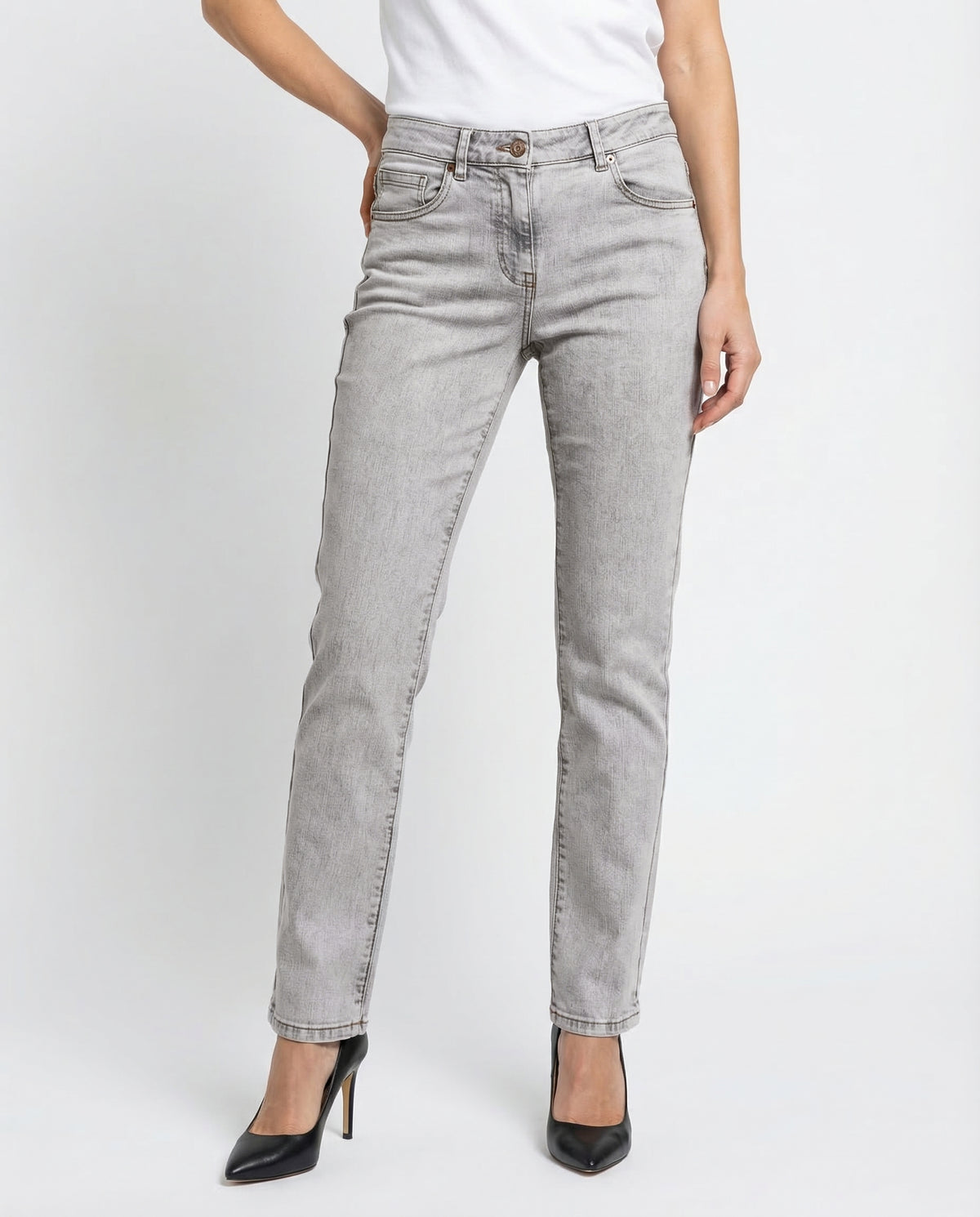 BRUNELLO CUCINELLI WOMEN'S LIGHT GREY SKINNY DENIM TROUSERS