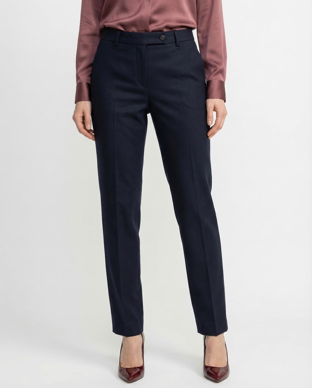BRUNELLO CUCINELLI WOMEN'S NAVY TAILORED COTTON TROUSERS