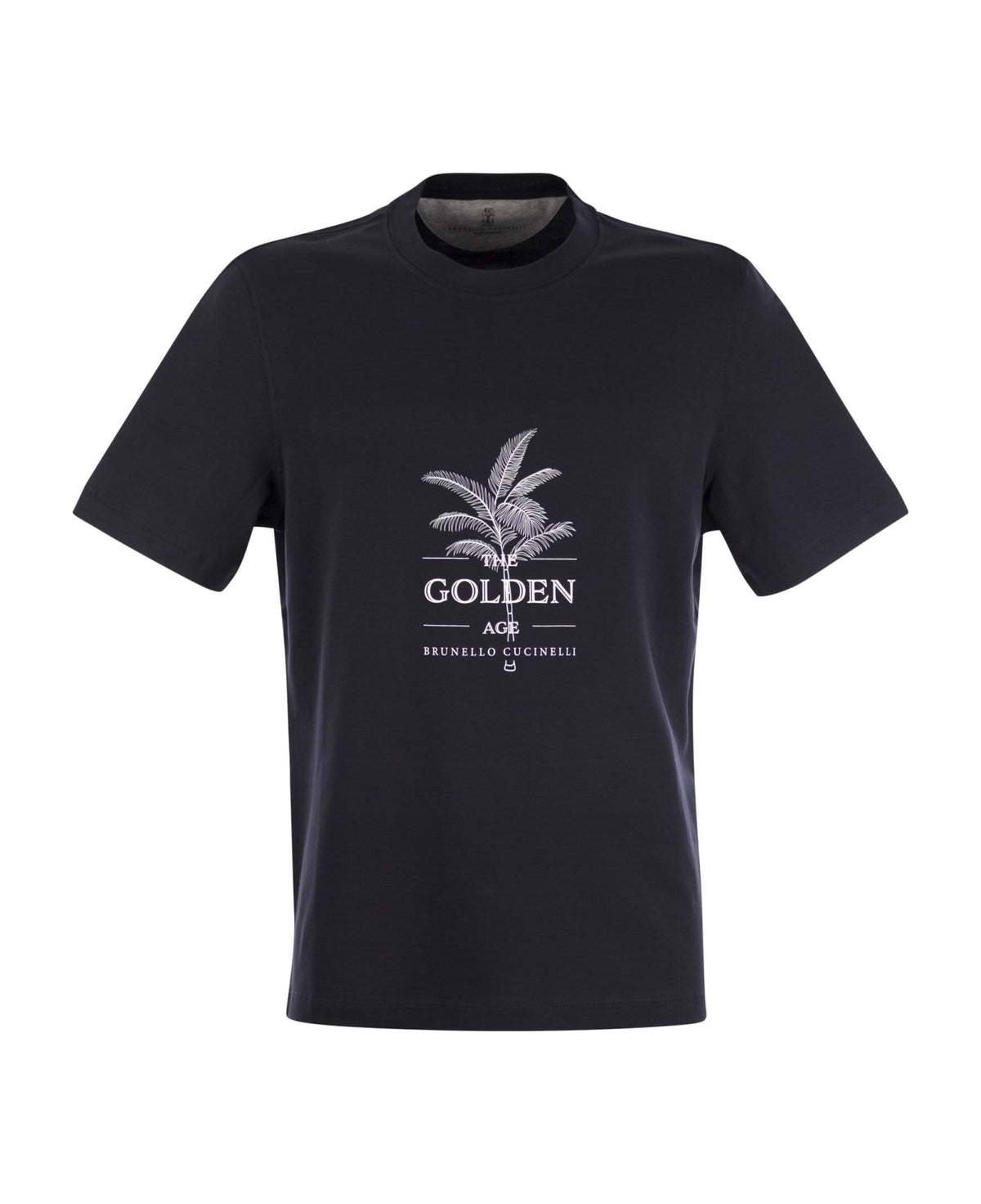 BRUNELLO CUCINELLI MEN'S NAVY GRAPHIC COTTON T-SHIRT