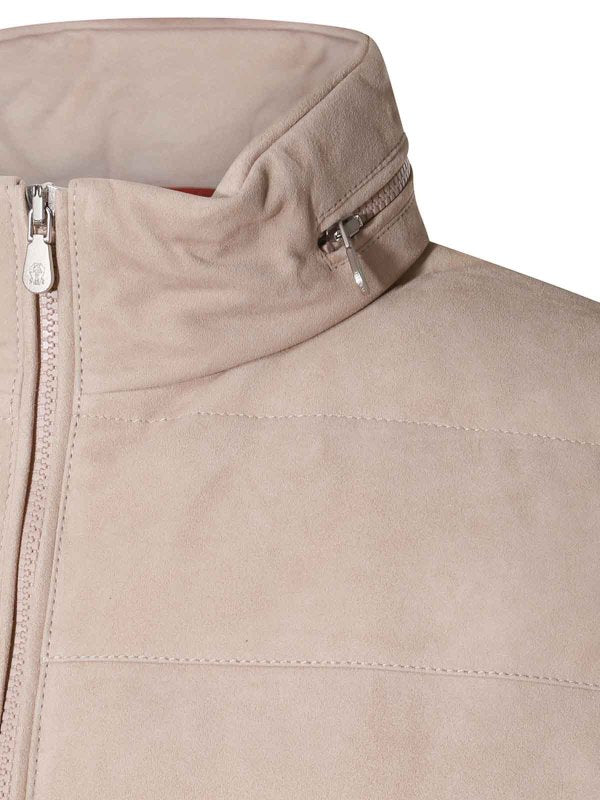 BRUNELLO CUCINELLI MEN'S BISCUIT LEATHER QUILTED VEST