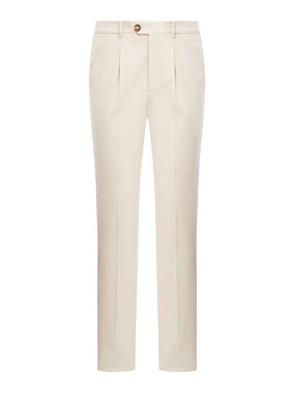 BRUNELLO CUCINELLI MEN'S CREAM TAILORED COTTON TROUSERS