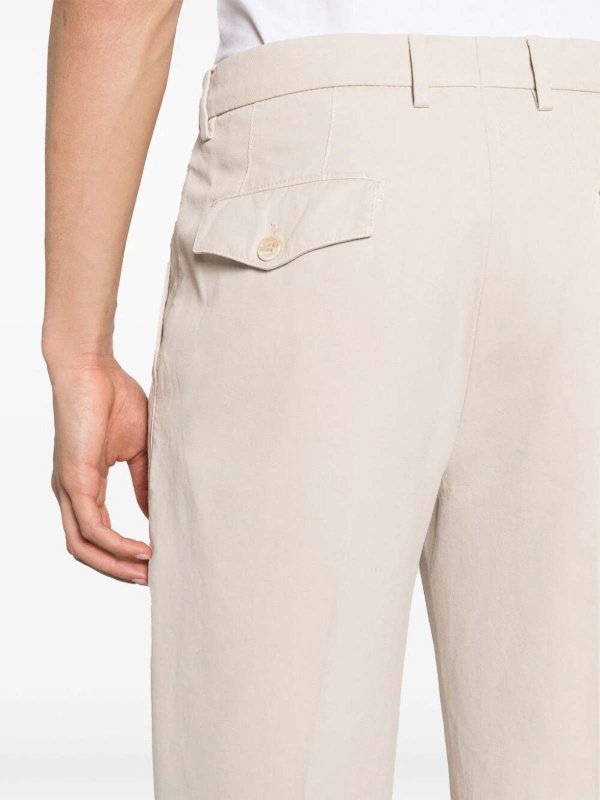 BRUNELLO CUCINELLI MEN'S CREAM TAILORED COTTON TROUSERS