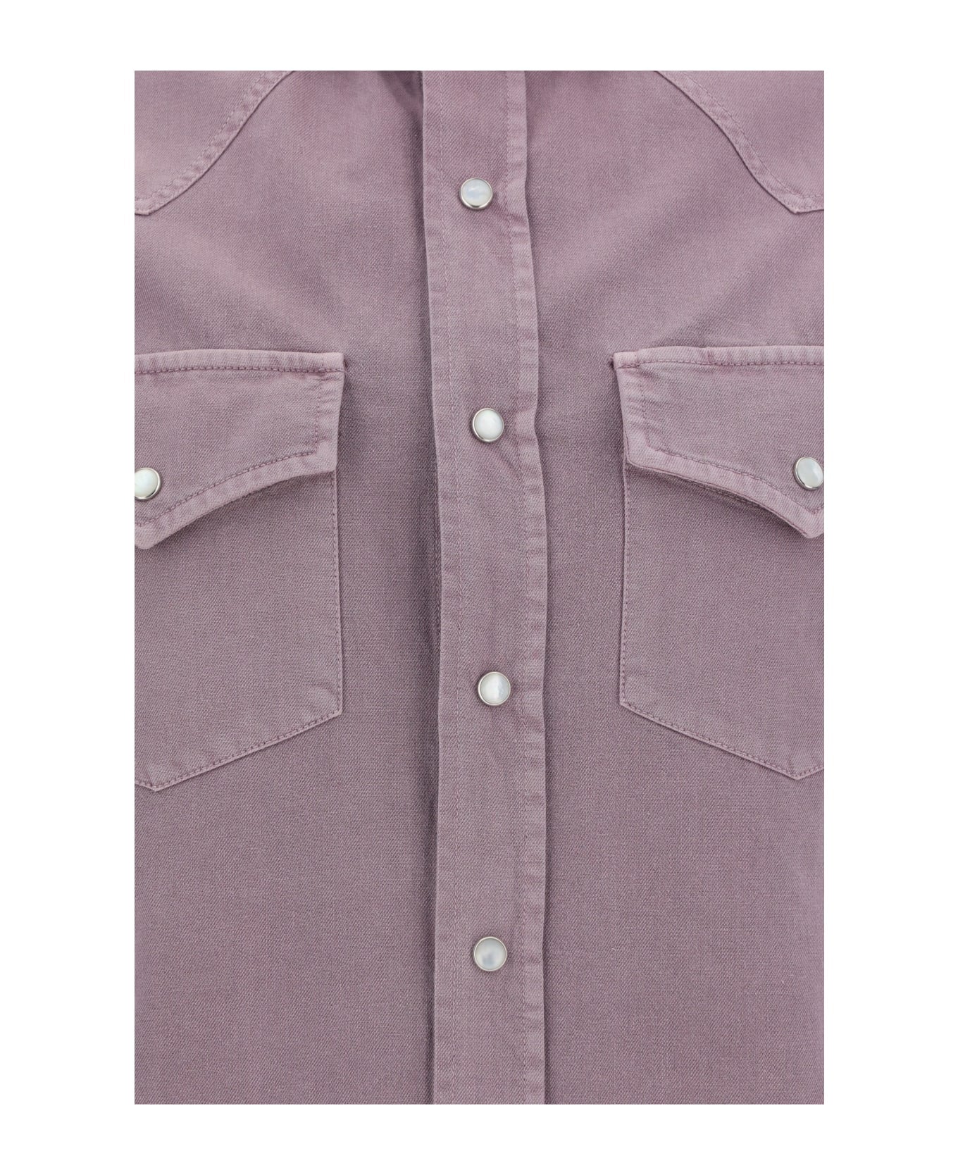 BRUNELLO CUCINELLI MEN'S MAUVE WESTERN-STYLE SHIRT