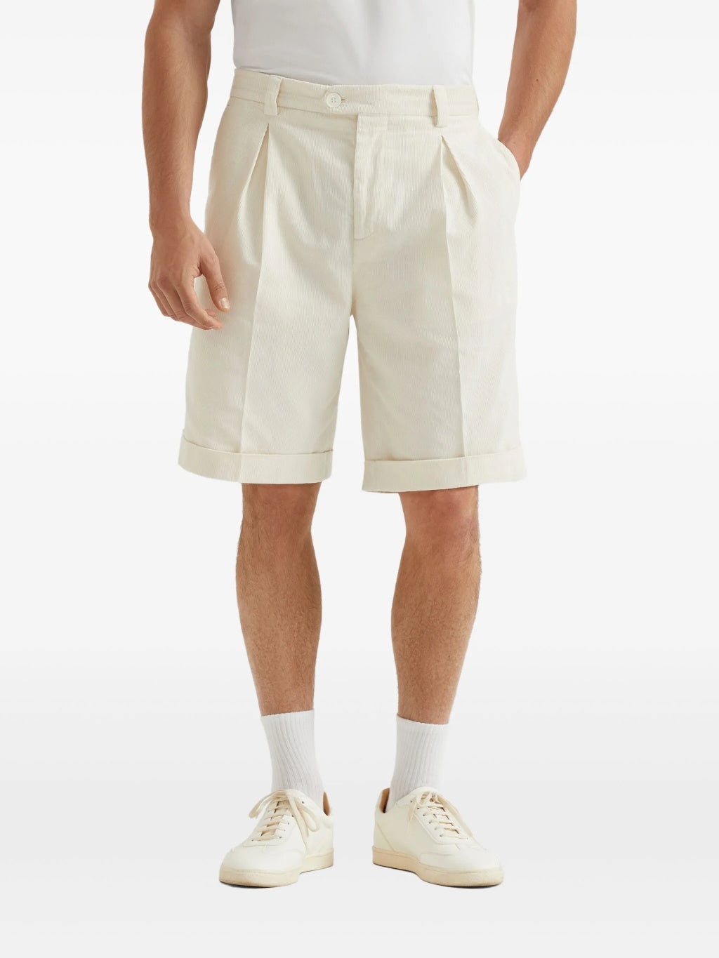 BRUNELLO CUCINELLI MEN'S OFF WHITE TAILORED SHORTS