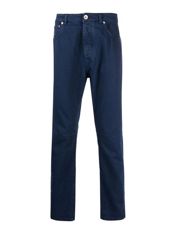 BRUNELLO CUCINELLI MEN'S DARK BLUE LEISURE TROUSERS