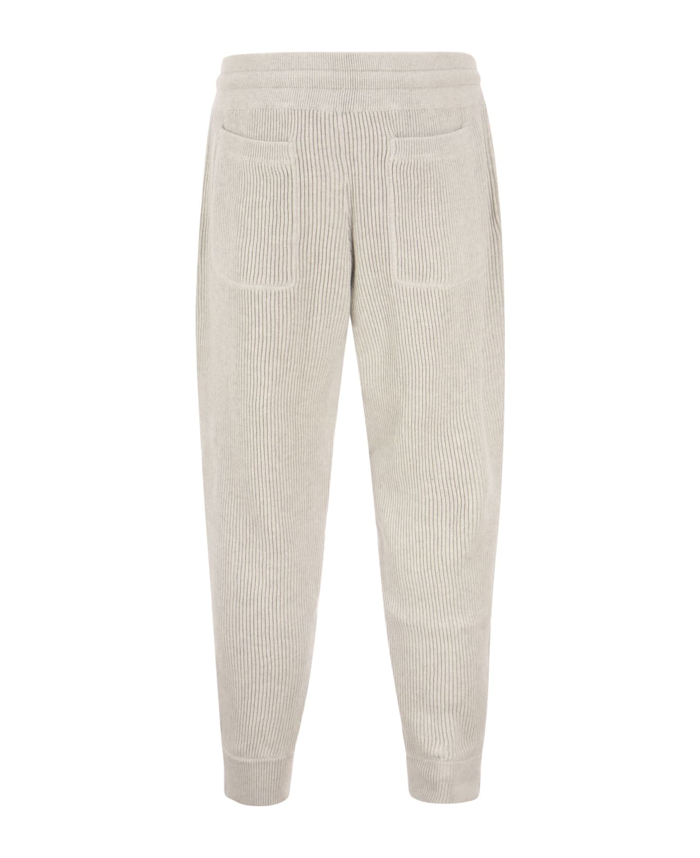 BRUNELLO CUCINELLI MEN'S FOG RIBBED KNIT TROUSERS