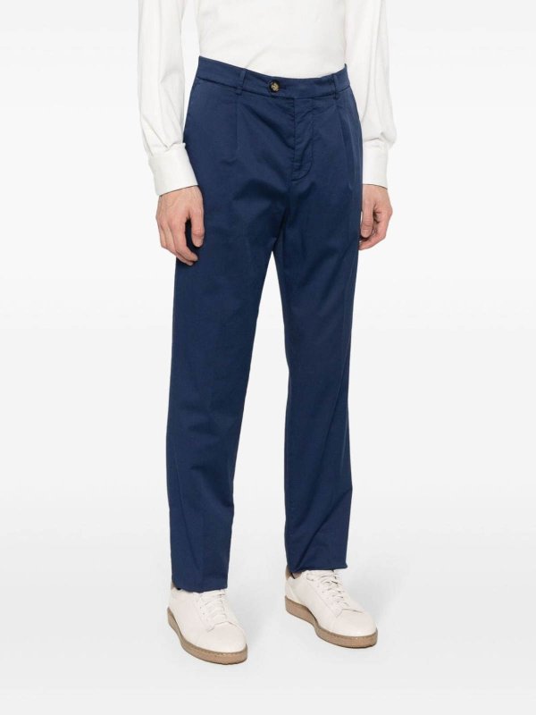 BRUNELLO CUCINELLI MEN'S PRUSSIAN BLUE TAILORED TROUSERS