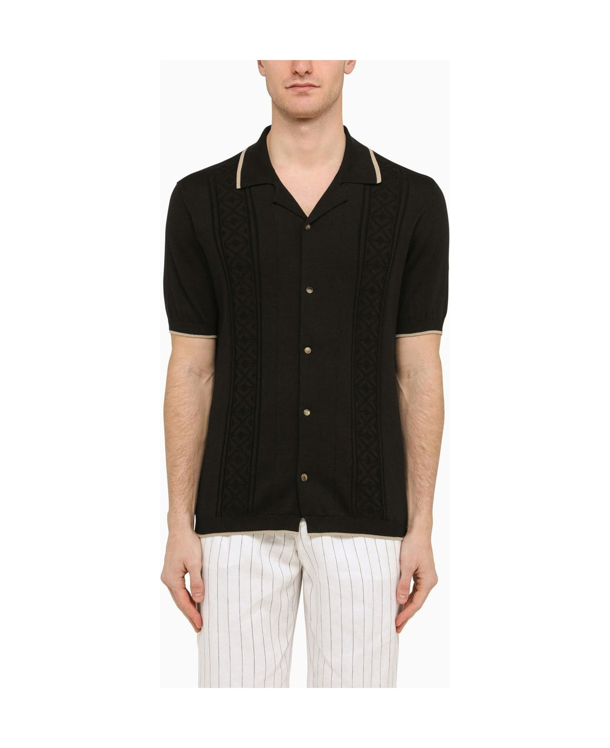 BRUNELLO CUCINELLI MEN'S BLACK SHORT SLEEVE SWEATER