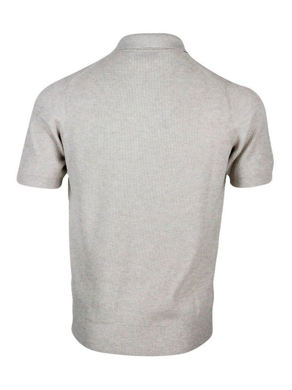 BRUNELLO CUCINELLI MEN'S BEIGE RIBBED COTTON SWEATER
