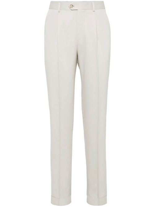 BRUNELLO CUCINELLI MEN'S JUTE SILK TAILORED TROUSERS