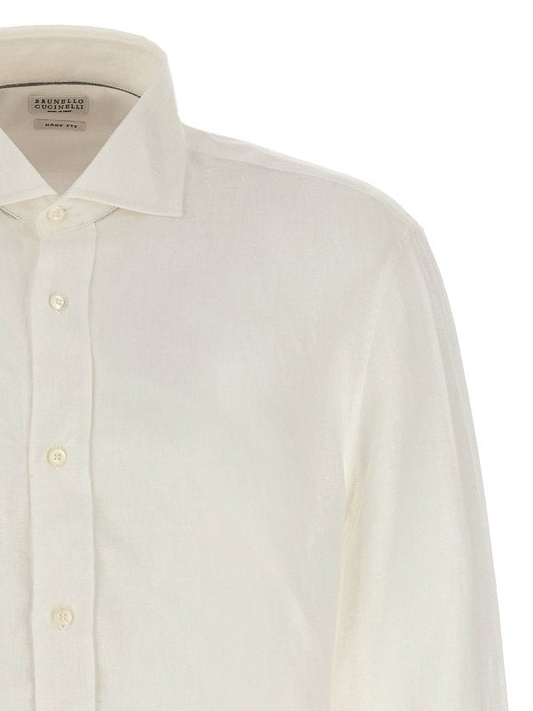 BRUNELLO CUCINELLI MEN'S NATURAL LINEN BUTTON SHIRT