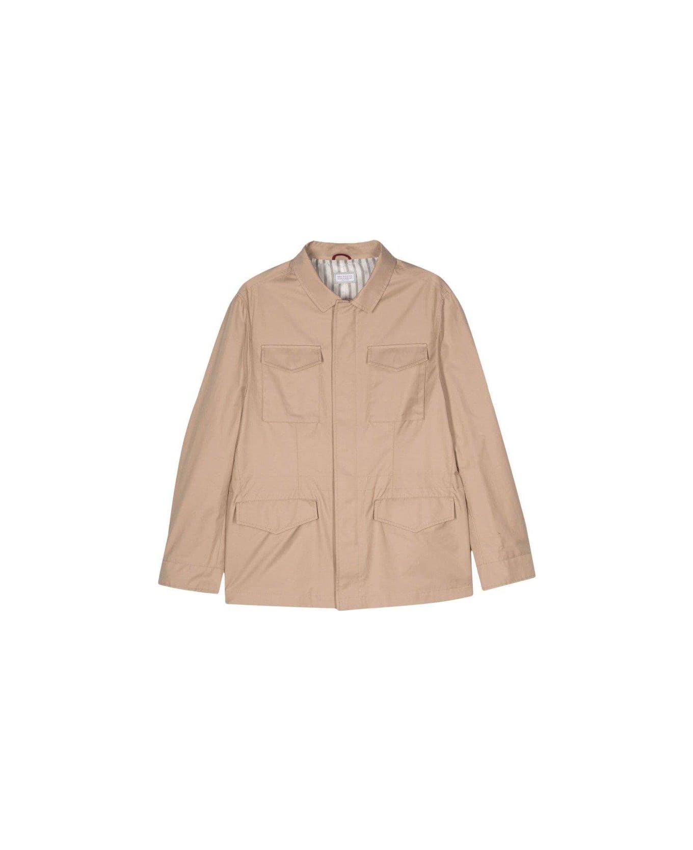 BRUNELLO CUCINELLI MEN'S BEIGE UTILITY JACKET WITH POCKETS
