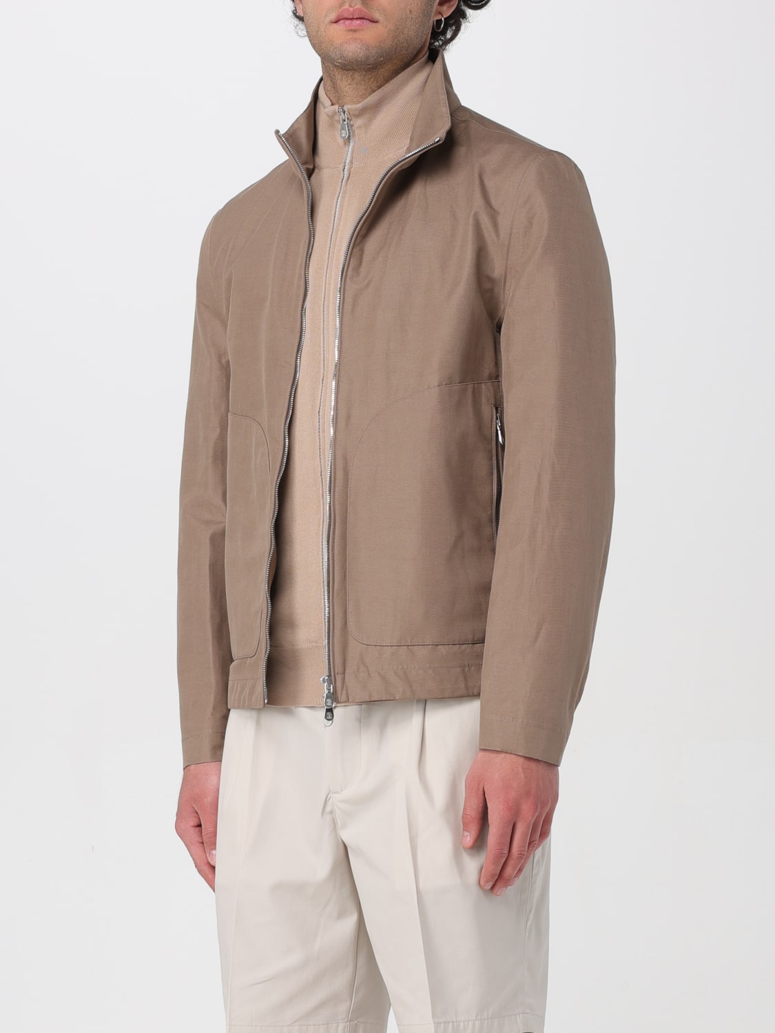 BRUNELLO CUCINELLI MEN'S CIGAR LINEN SILK ZIP JACKET