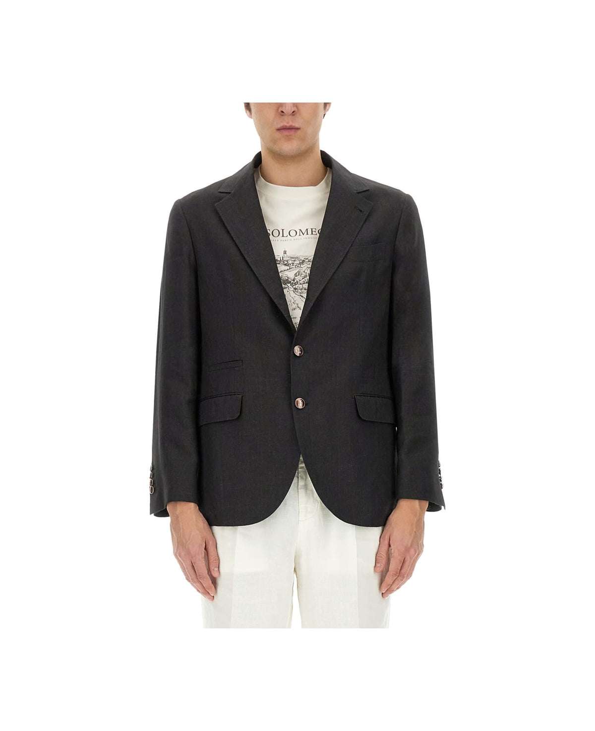 BRUNELLO CUCINELLI MEN'S BLACK LINEN TAILORED BLAZER
