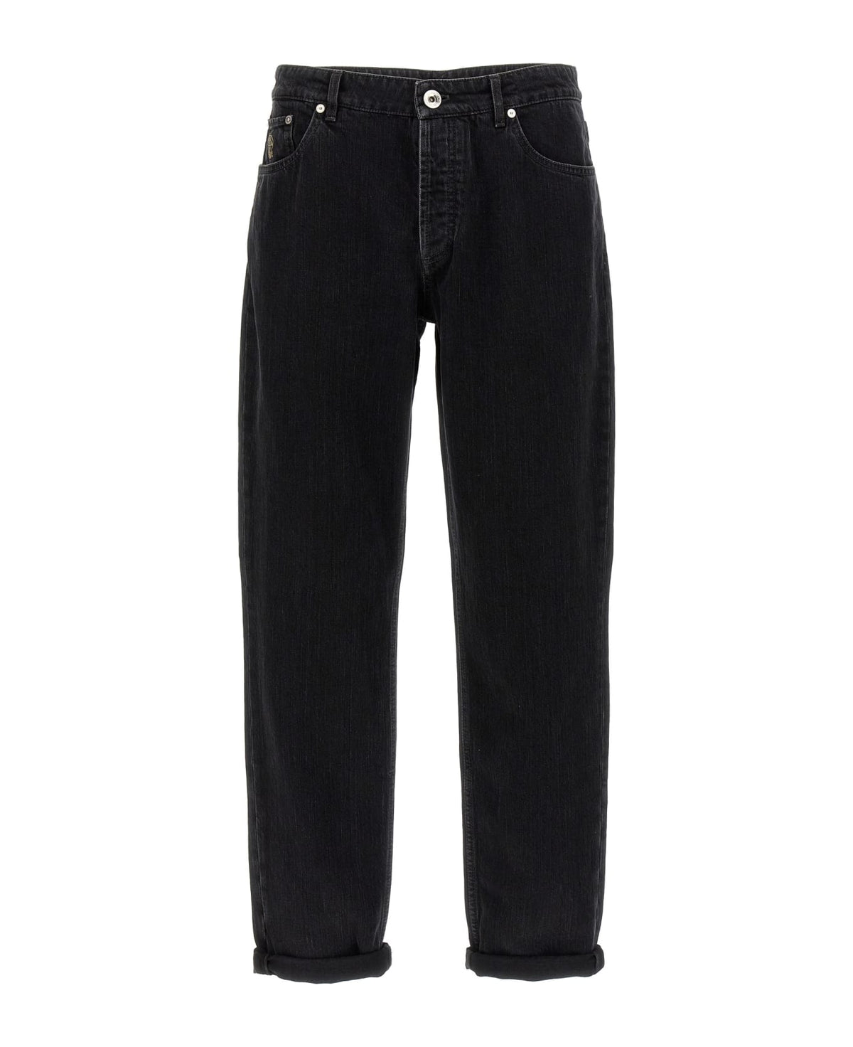 BRUNELLO CUCINELLI MEN'S BLACK RELAXED COTTON TROUSERS
