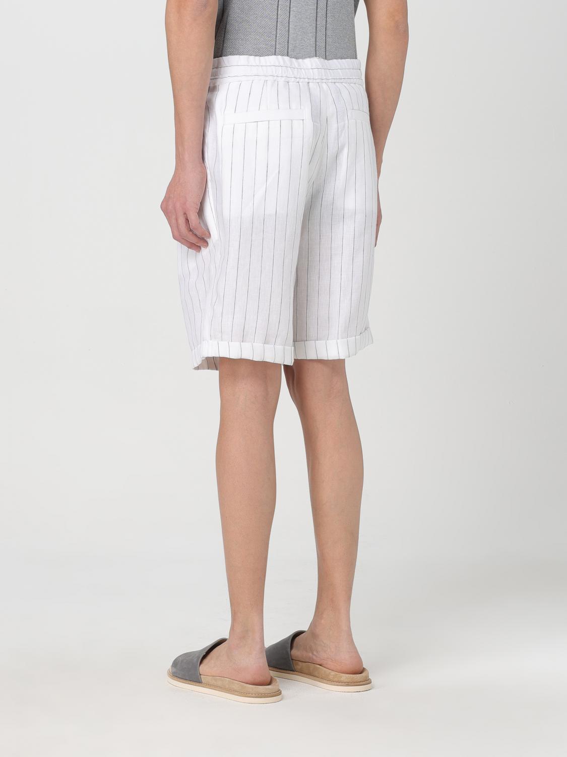 BRUNELLO CUCINELLI MEN'S WHITE LINEN STRIPED TAILORED SHORTS