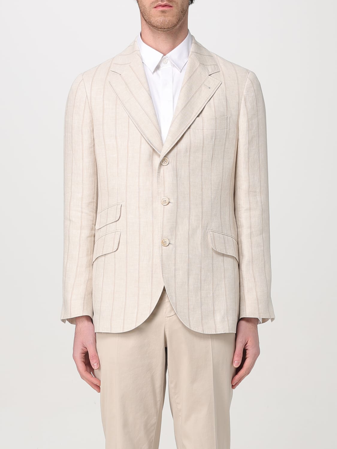 BRUNELLO CUCINELLI MEN'S LIGHT BEIGE LINEN BLAZER