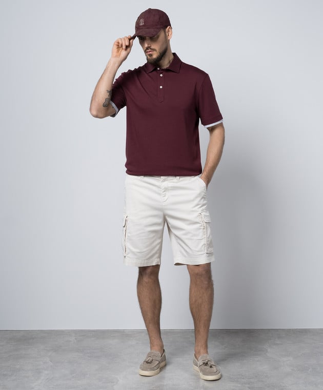 BRUNELLO CUCINELLI MEN'S RED AND GREY POLO SHIRT