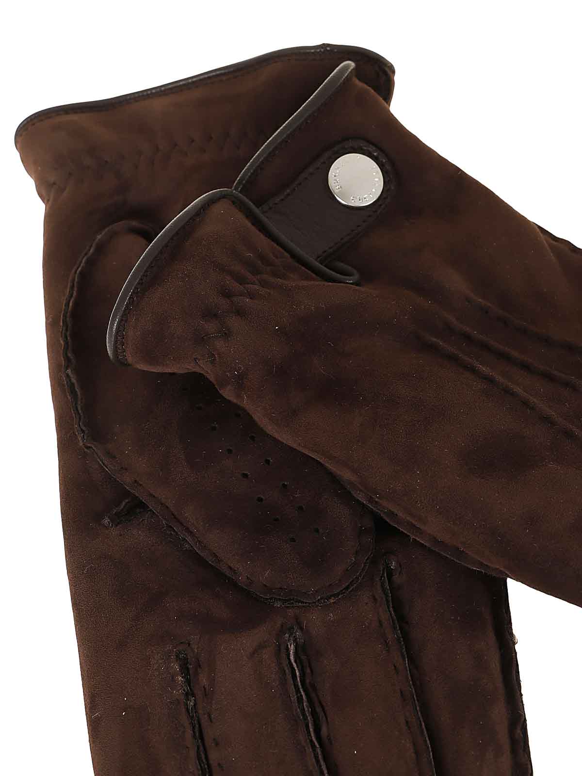 BRUNELLO CUCINELLI MEN'S COFFEE SUEDE PERFORATED GLOVES