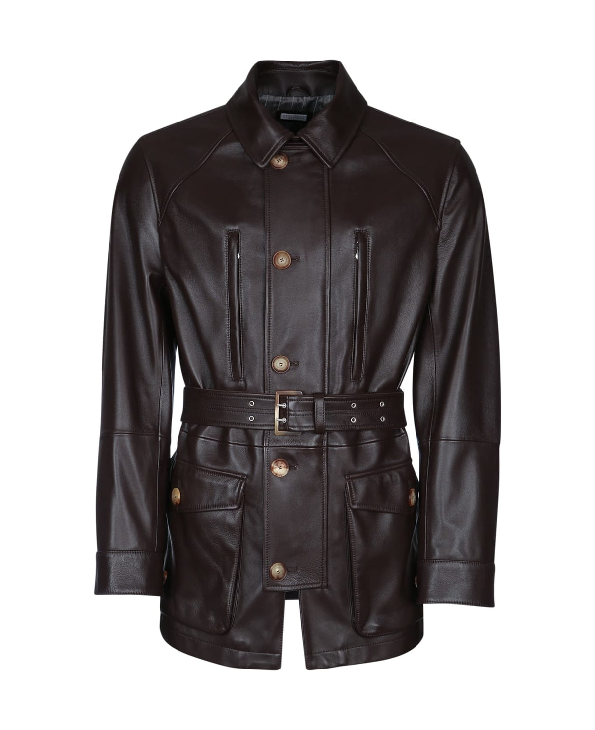 BRUNELLO CUCINELLI MEN'S DARK BROWN LEATHER JACKET