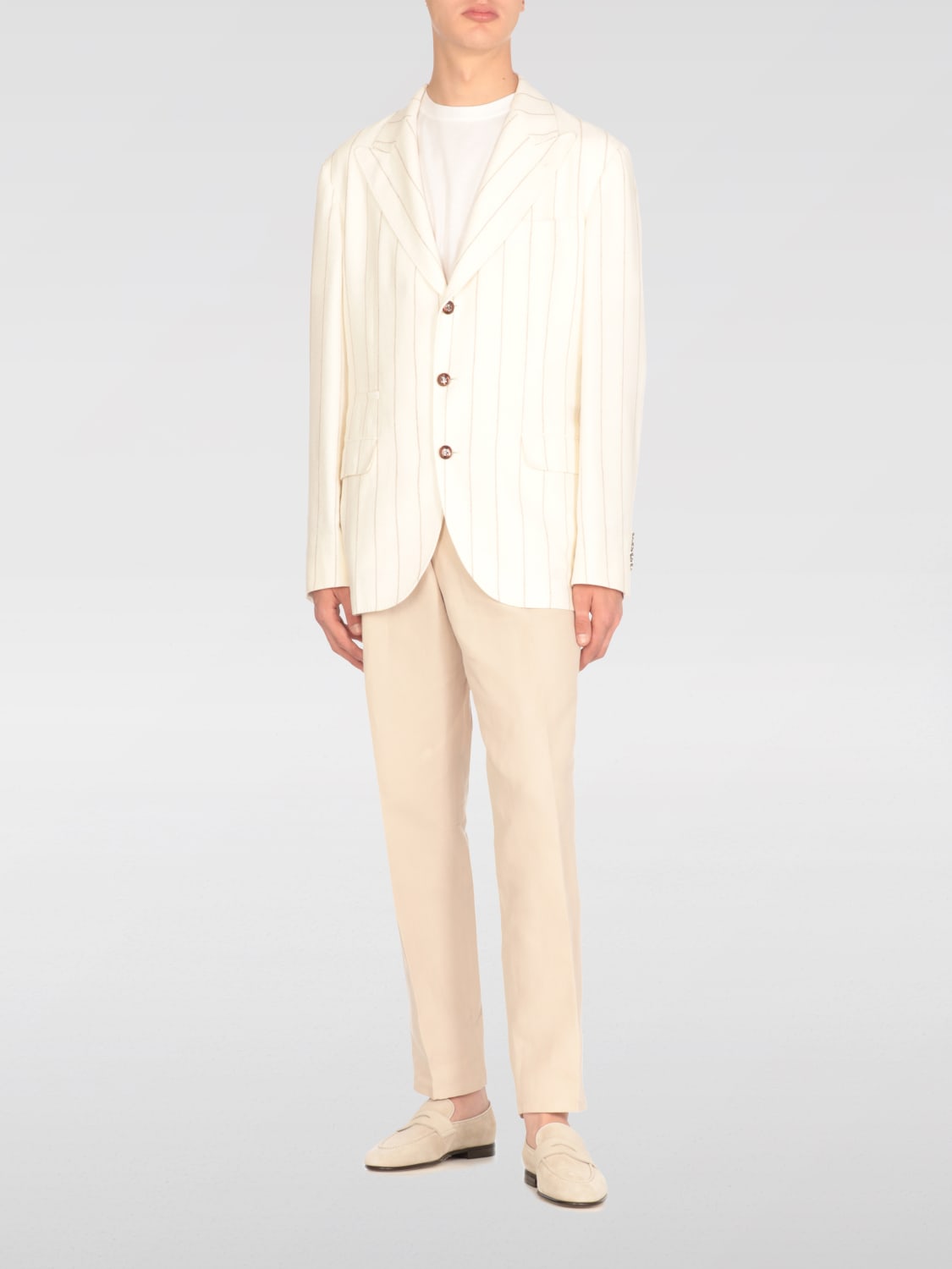 BRUNELLO CUCINELLI MEN'S CREAM LINEN PINSTRIPE BLAZER