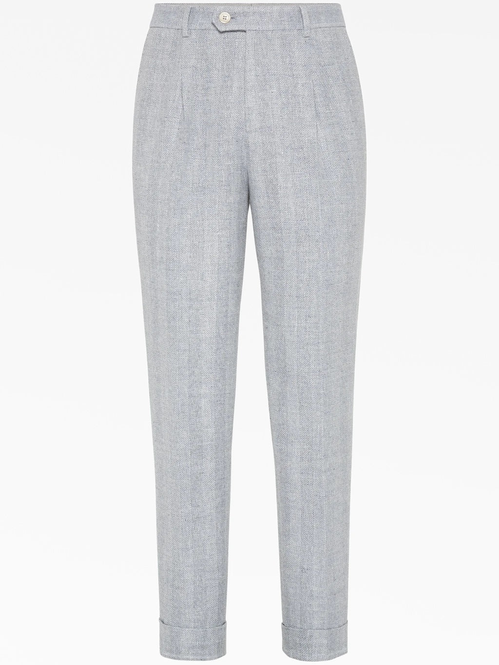 BRUNELLO CUCINELLI MEN'S LIGHT GREY WOOL LINEN TROUSERS